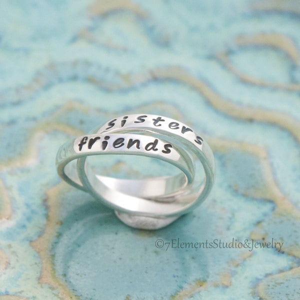Double Mother's Ring, Sterling Silver Interlocking Rings, Personalized Rolling Rings