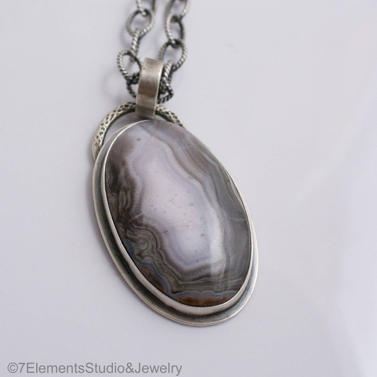 Sierra Madre Agate and Sterling Silver Necklace, Long Adjustable Purple Passion Pendant Necklace