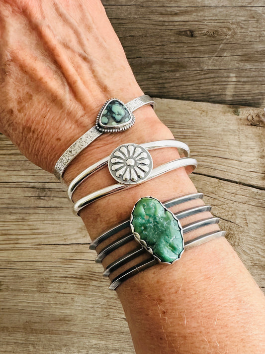 Hammered and Formed Sterling Silver Cuff Bracelets, Size Small/Medium
