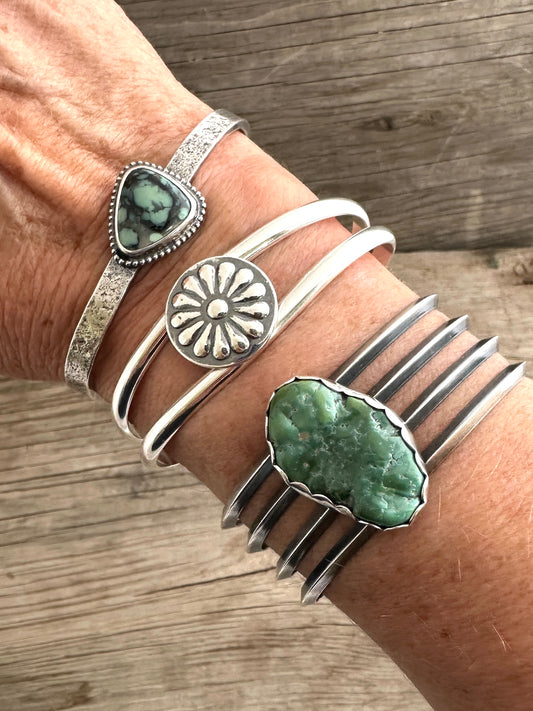 Hammered and Formed Sterling Silver Cuff Bracelets, Size Small/Medium