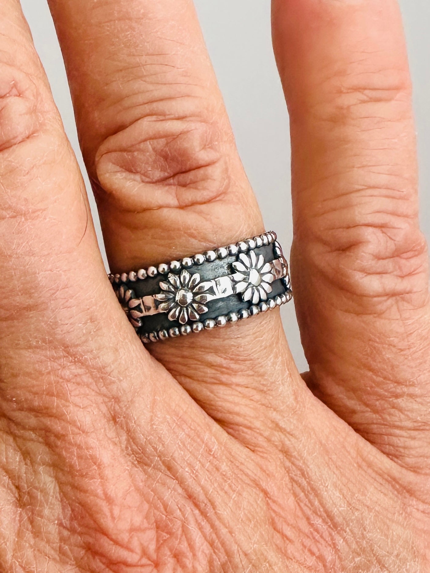 Sterling Silver Ring, Daisies and Dots