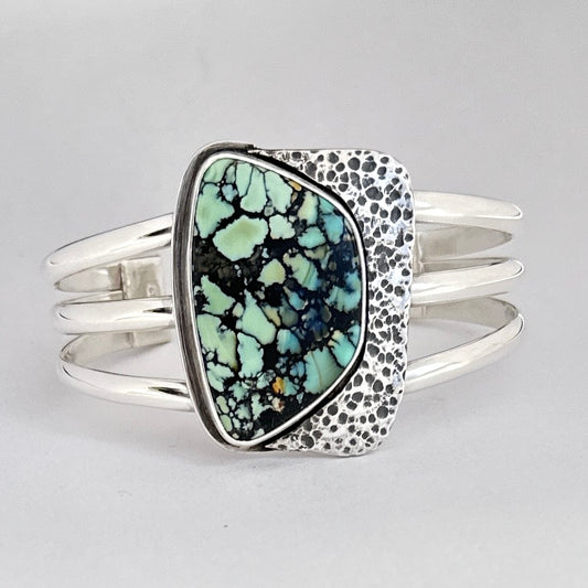 Nautilus Variscite and Sterling Silver Cuff Bracelet, size 6.25"