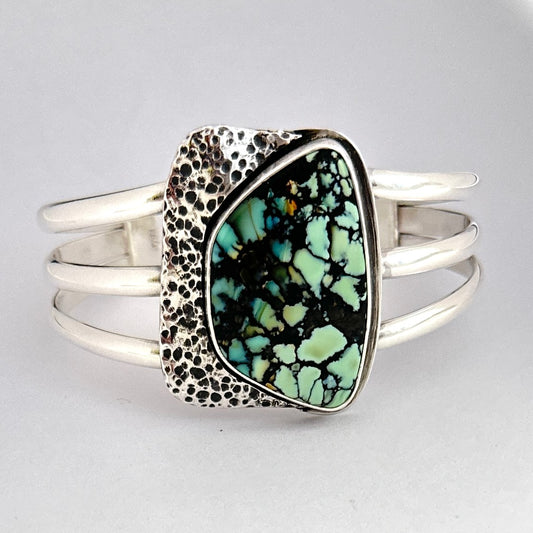 Nautilus Variscite and Sterling Silver Cuff Bracelet, size 6.25"