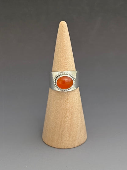 Carnelian and Argentium Silver Ring, size 7.0