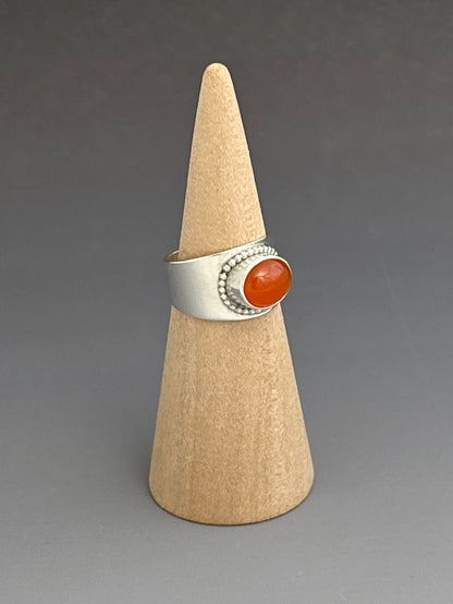 Carnelian and Argentium Silver Ring, size 7.0