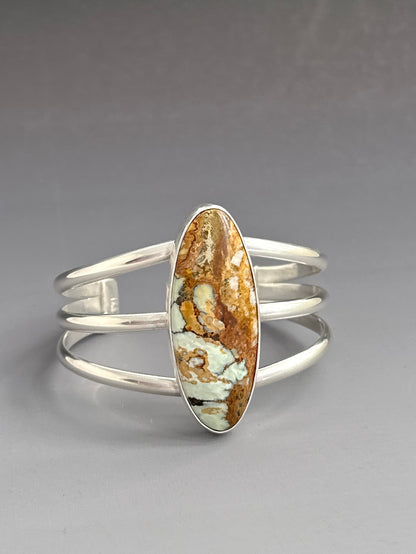 7 Dwarfs Variscite and Sterling Silver Cuff Bracelet, Size 6.25"