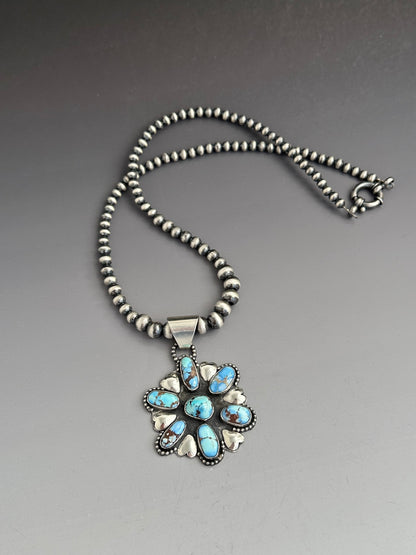 Golden Hills Turquoise with Puffy Hearts Silver Necklace