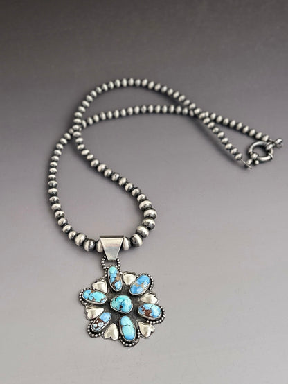 Golden Hills Turquoise with Puffy Hearts Silver Necklace