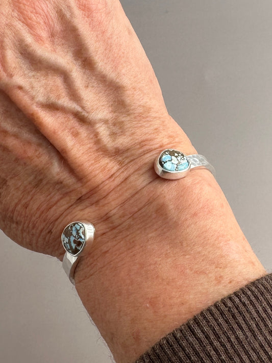 Hammered Sterling Silver Reverse Cuff Bracelet with Golden Hills Turquoise, Size 6 3/8"