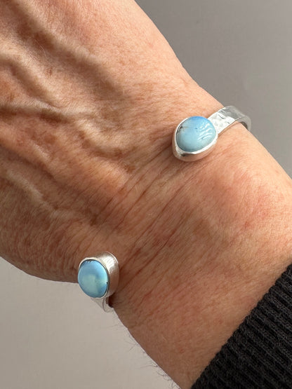 Hammered Sterling Silver Reverse Cuff Bracelet with Golden Hills Turquoise, Size 6 3/4"