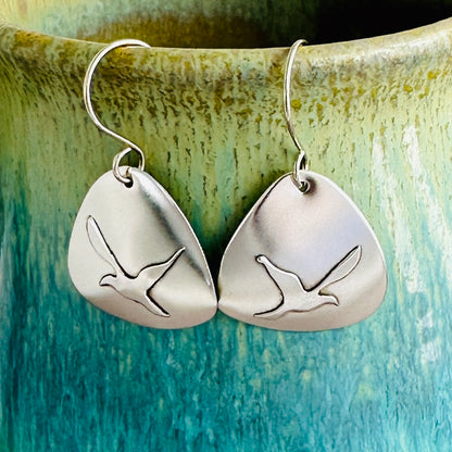 Seagull Silhouette Earrings, Fused Argentium Silver Earrings