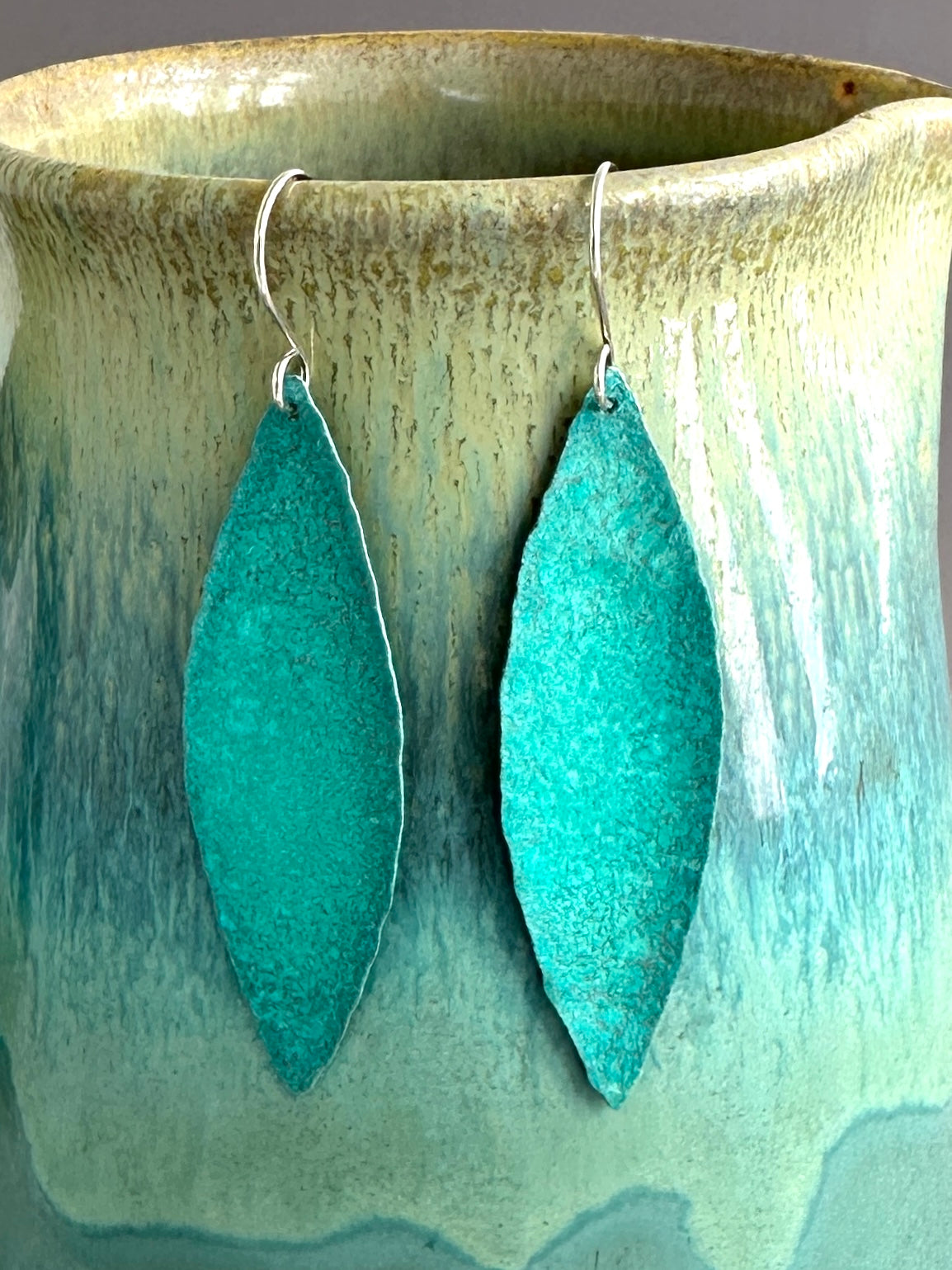 Patina Leaves Earrings, Patinated and Hammered Copper Earrings