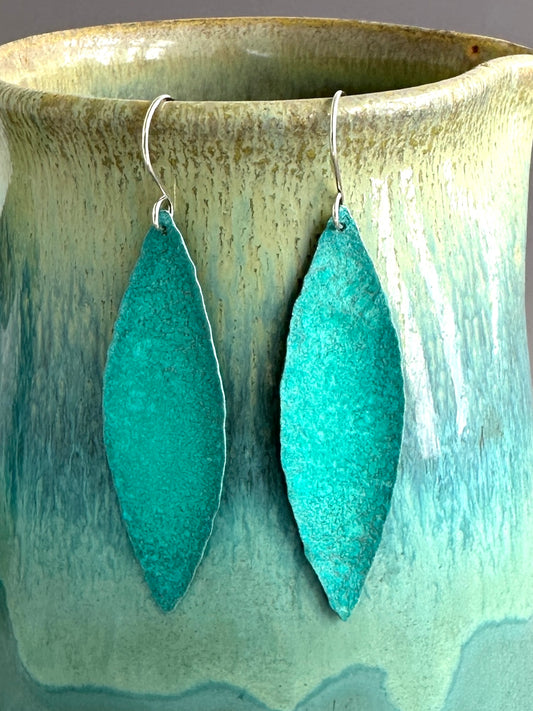 Patina Leaves Earrings, Patinated and Hammered Copper Earrings