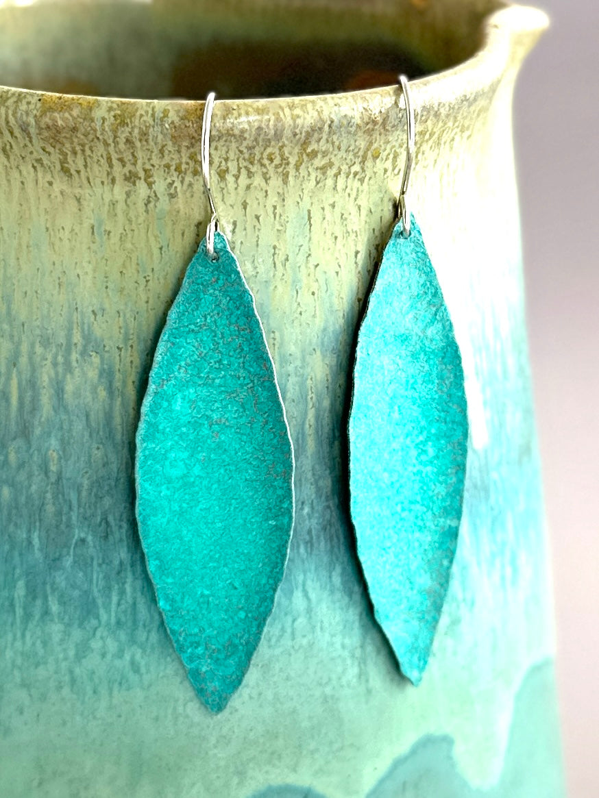Patina Leaves Earrings, Patinated and Hammered Copper Earrings