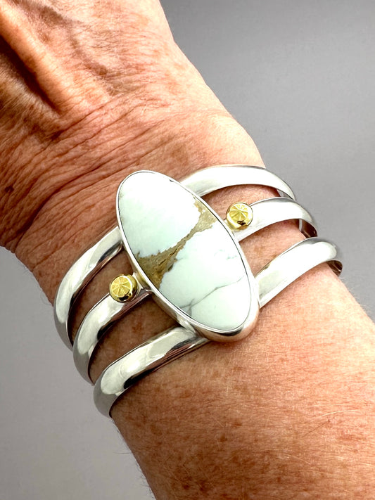 Emerald Basin Variscite, Sterling Silver, and 18K Gold Cuff, Size 6.0"