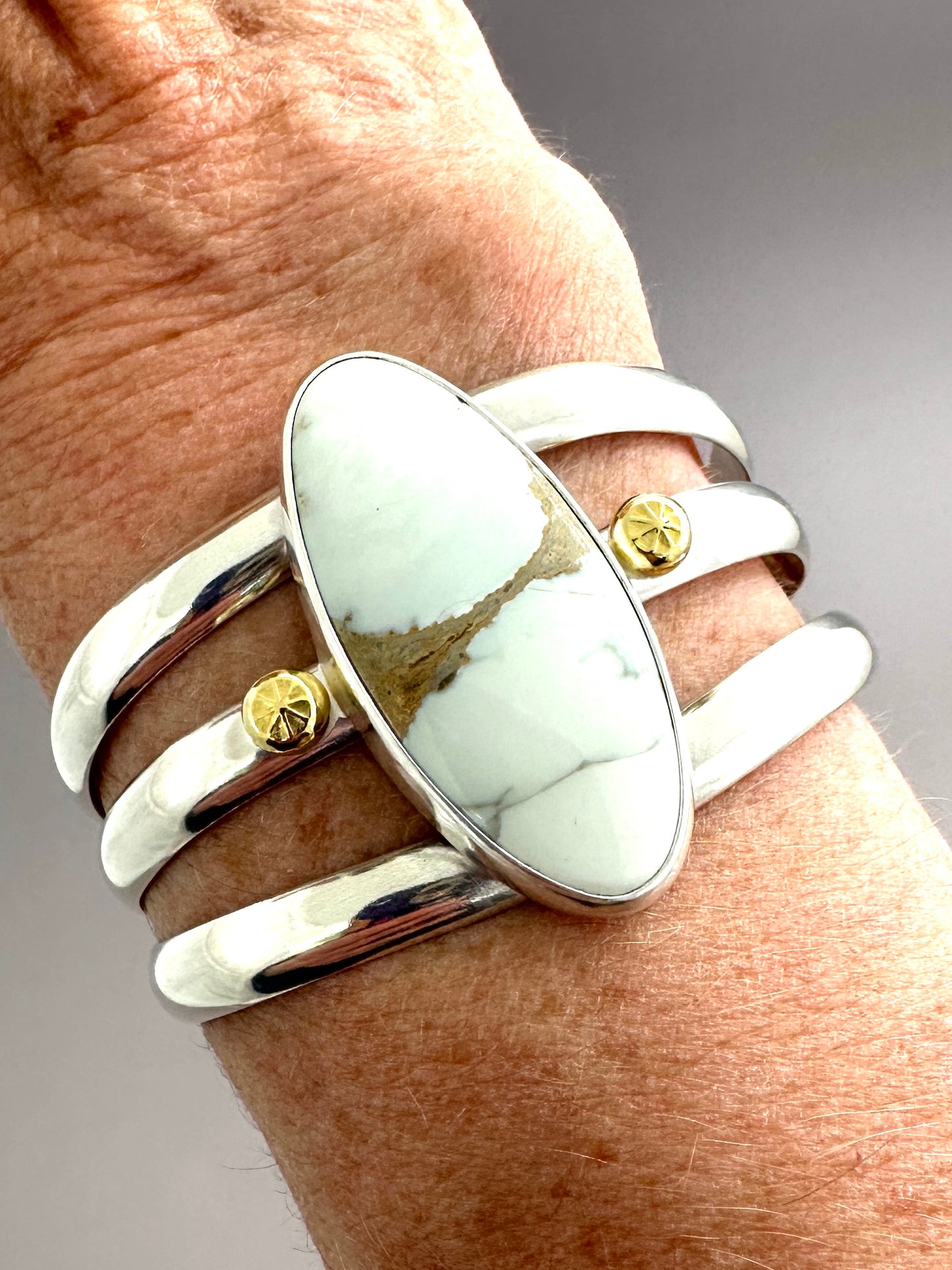 Emerald Basin Variscite, Sterling Silver, and 18K Gold Cuff, Size 6.0"