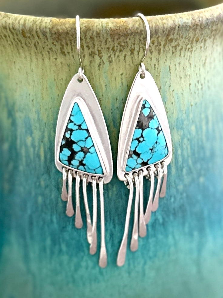 #8 Turquoise Earrings with Argentium Silver Paddle Fringe