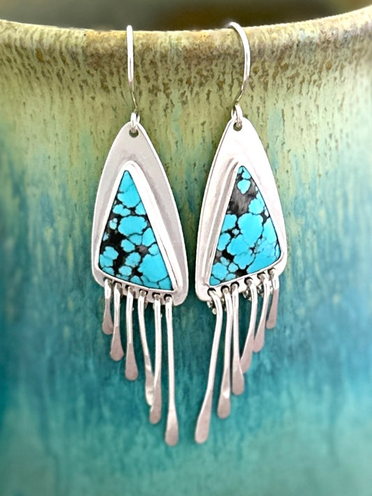 #8 Turquoise Earrings with Argentium Silver Paddle Fringe