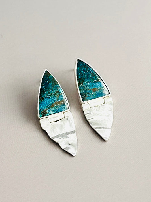 Shattuckite and Reticulated Silver Earrings