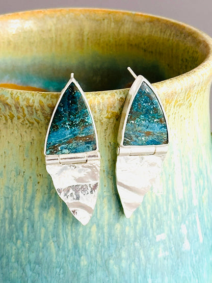 Shattuckite and Reticulated Silver Earrings