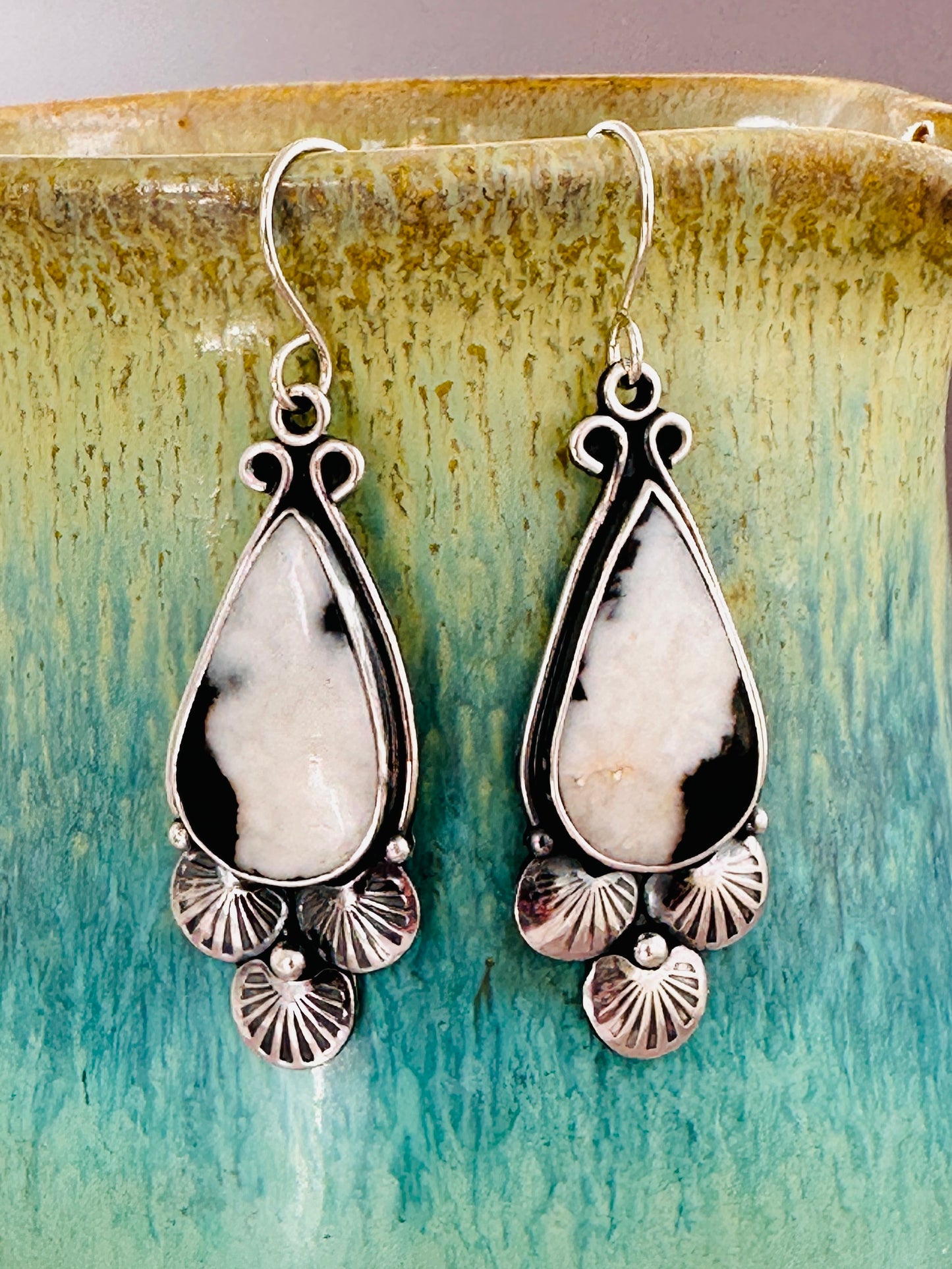 Scalloped Sterling Silver and Zebra Jasper Earrings