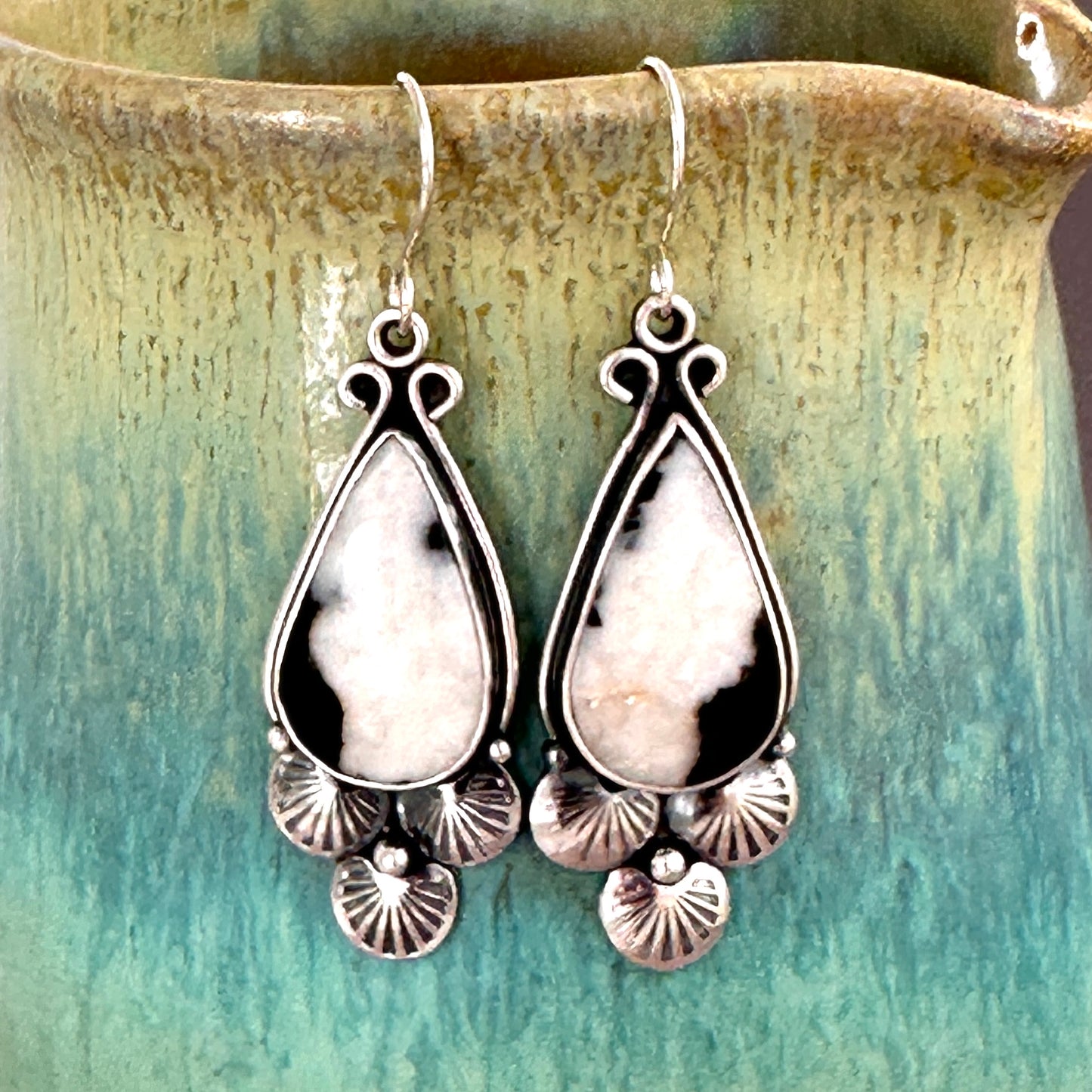 Scalloped Sterling Silver and Zebra Jasper Earrings