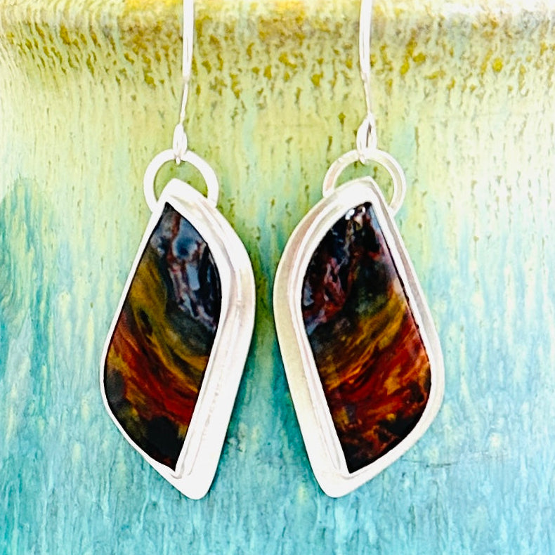 Pietersite and Sterling Silver Earrings