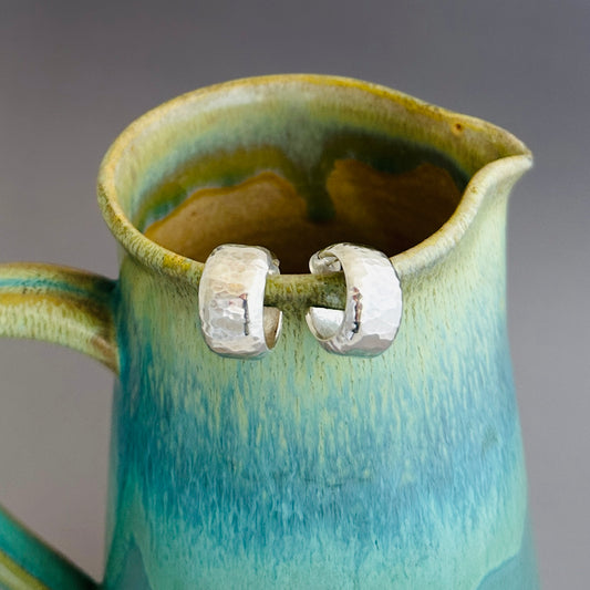 Heirloom Hammered Sterling Silver Hoop Earrings with Posts