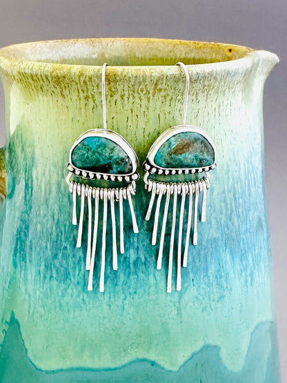 Morenci Turquoise and Sterling Silver Fringe Earrings, Rain Clouds