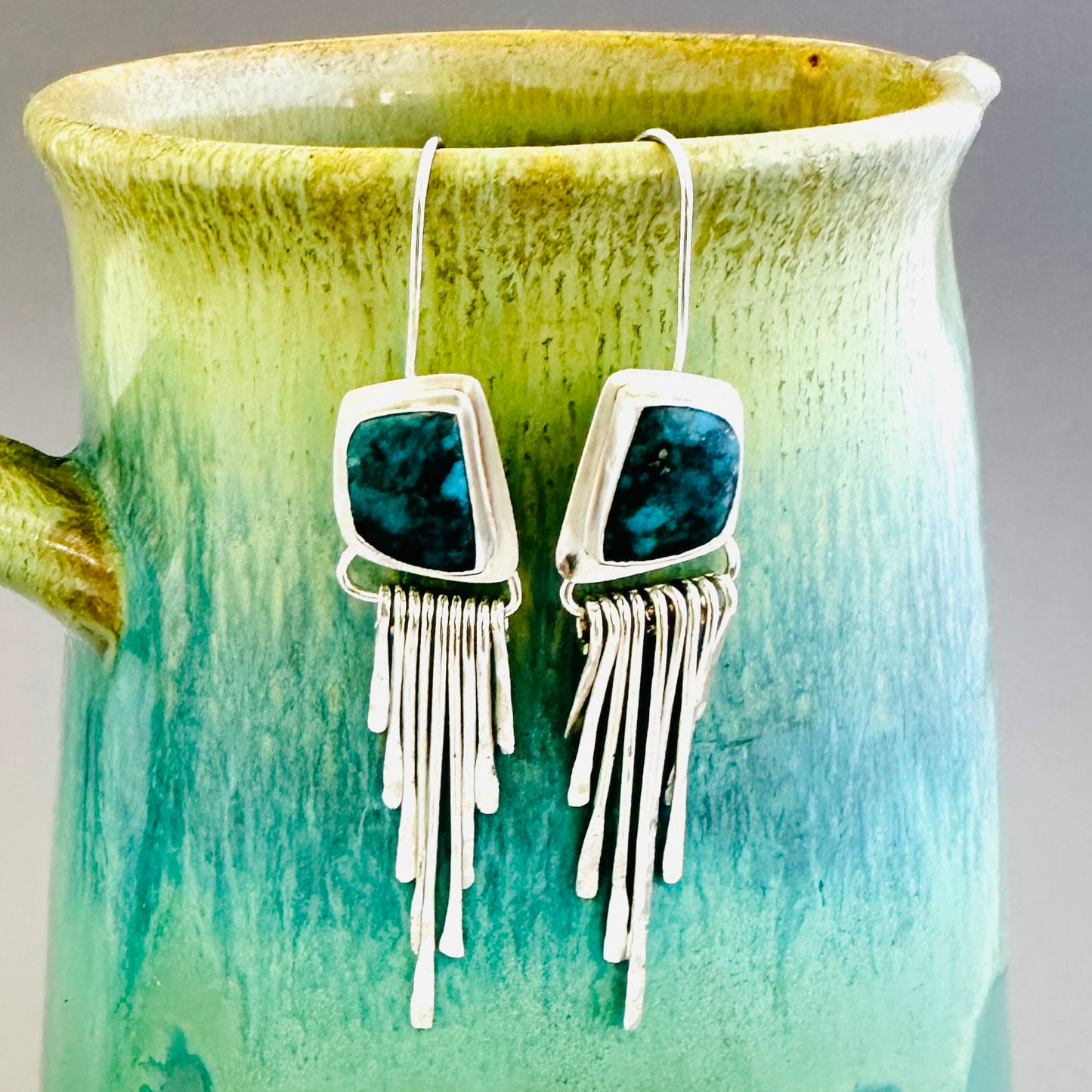 Morenci Turquoise and Sterling Silver Fringe Earrings