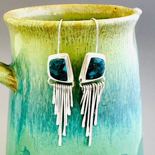 Morenci Turquoise and Sterling Silver Fringe Earrings