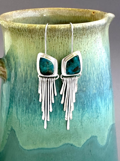 Morenci Turquoise and Sterling Silver Fringe Earrings