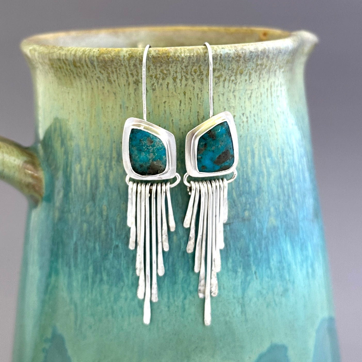 Morenci Turquoise and Sterling Silver Fringe Earrings
