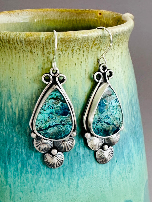 Shattuckite and Sterling Silver Teardrop Earrings