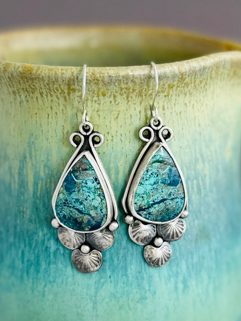 Shattuckite and Sterling Silver Teardrop Earrings
