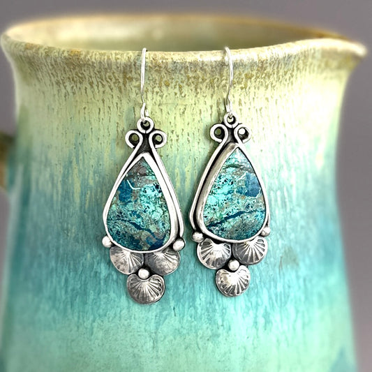 Shattuckite and Sterling Silver Teardrop Earrings