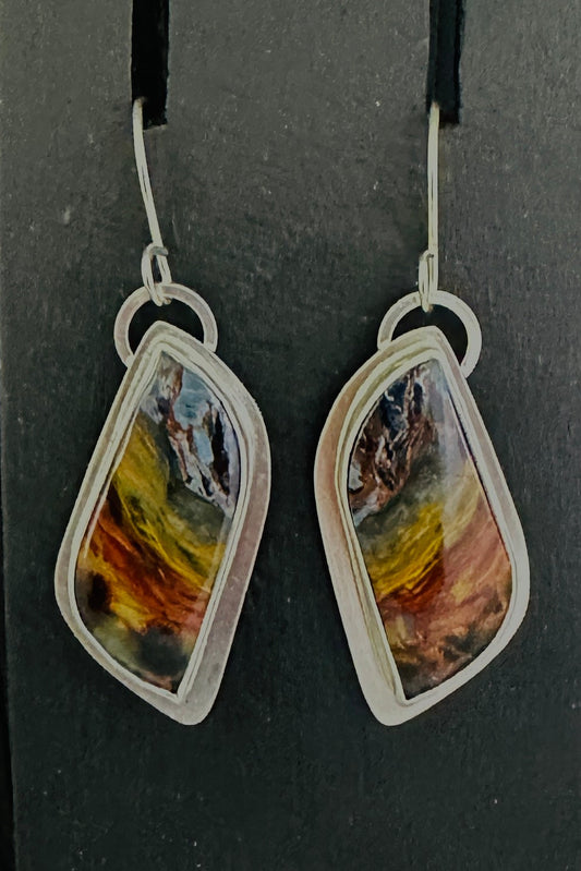 Pietersite and Sterling Silver Earrings