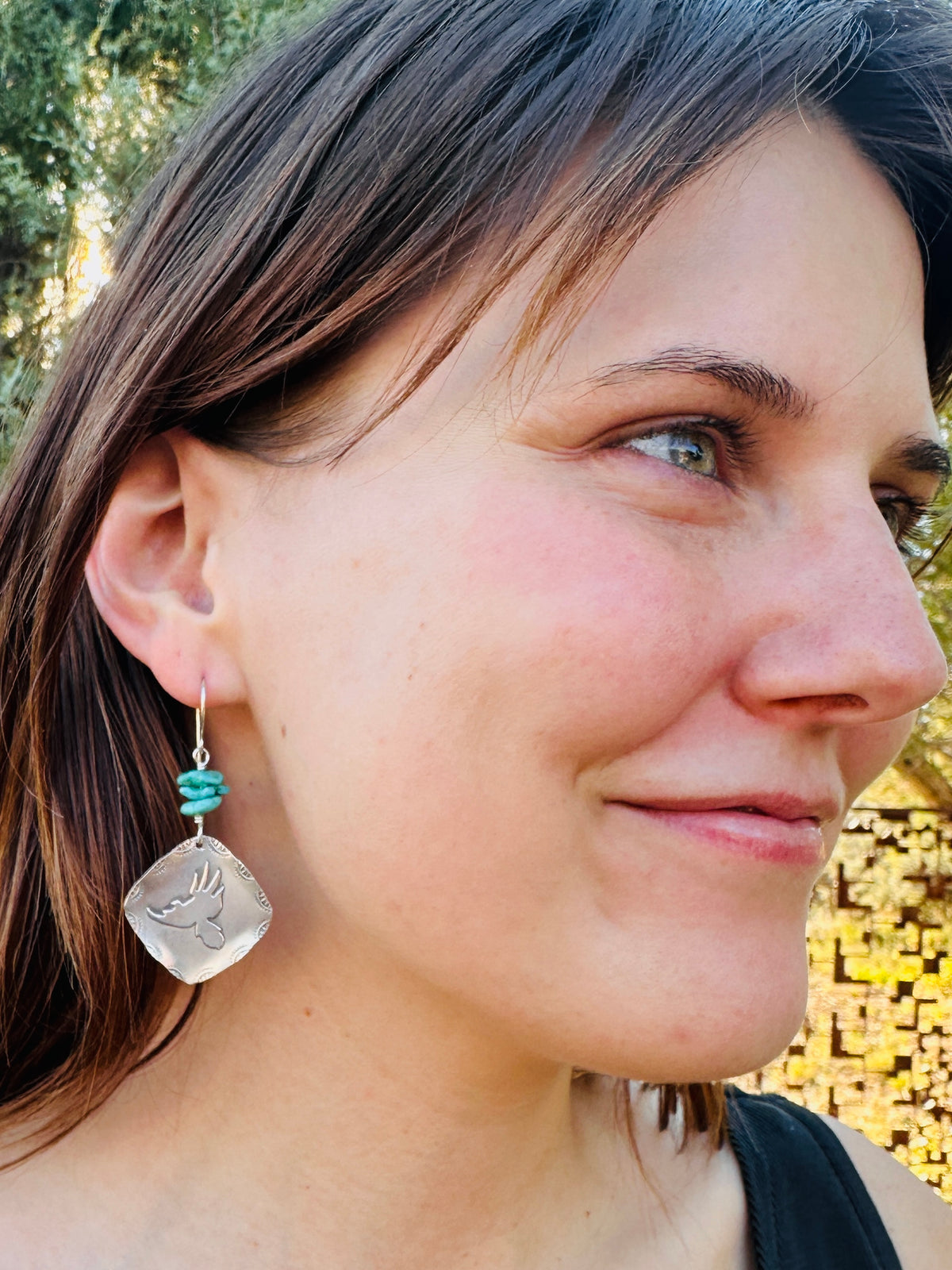 Red-Tailed Hawk Earrings, Fused Argentium Silver Earrings with Hawk Silhouette and Turquoise