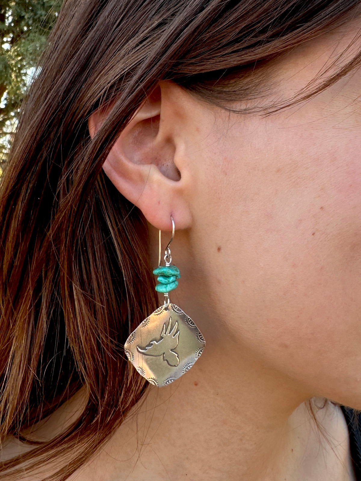 Red-Tailed Hawk Earrings, Fused Argentium Silver Earrings with Hawk Silhouette and Turquoise