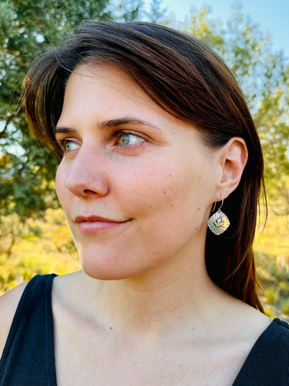 Mountain Bluebird Stamped and Fused Argentium Silver Earrings