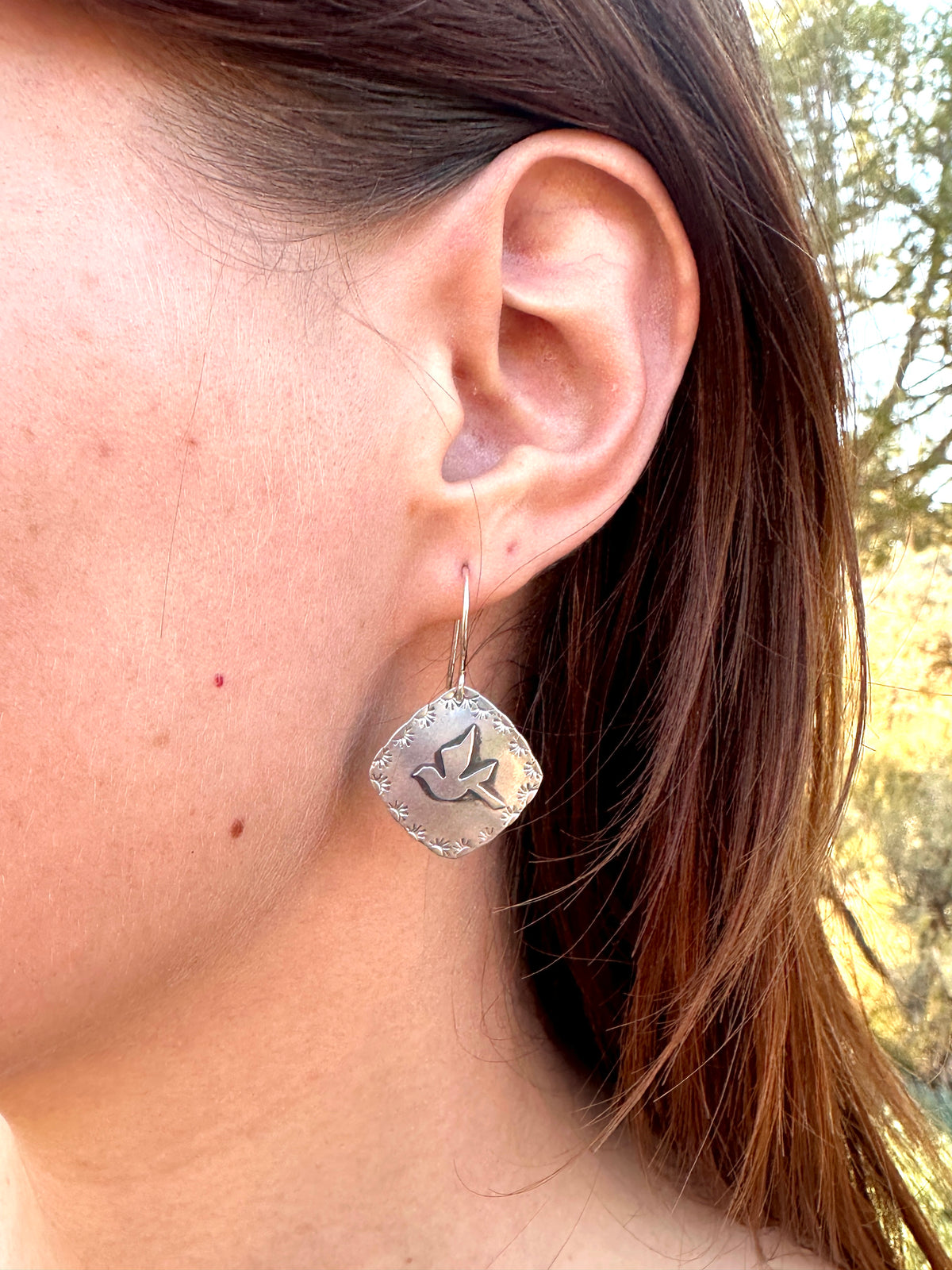 Mountain Bluebird Stamped and Fused Argentium Silver Earrings