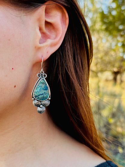 Shattuckite and Sterling Silver Teardrop Earrings