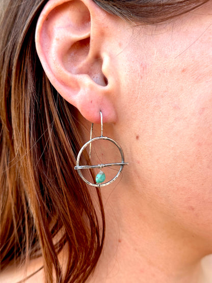 Green Turquoise and Sterling Earrings, Wrap Me In A Circle