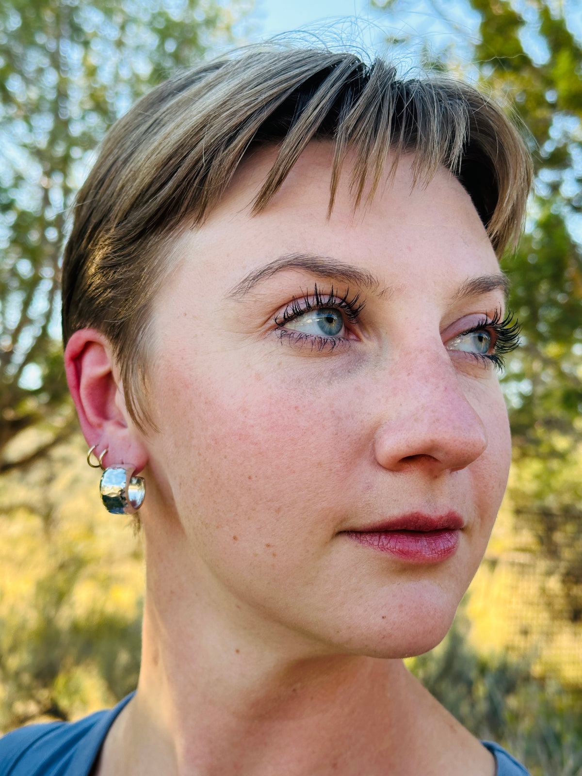 Heirloom Hammered Sterling Silver Hoop Earrings with Posts