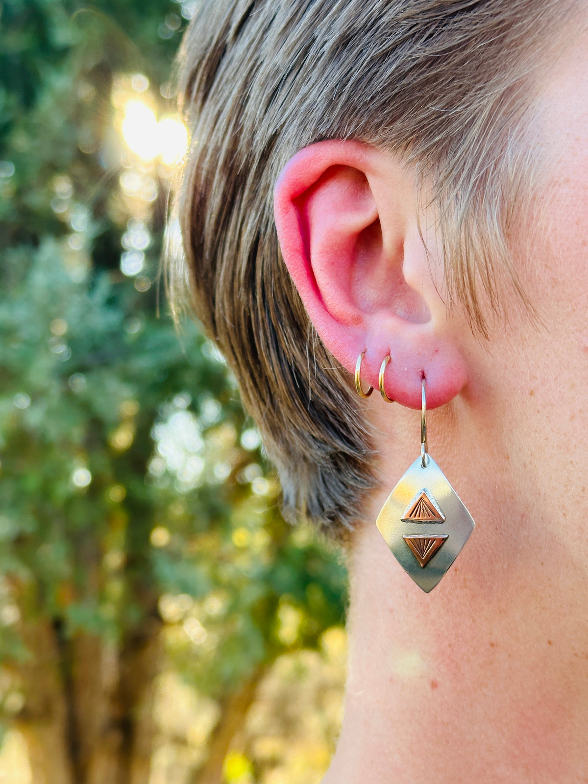 Mountain Reflections, Argentium Silver and Copper Earrings