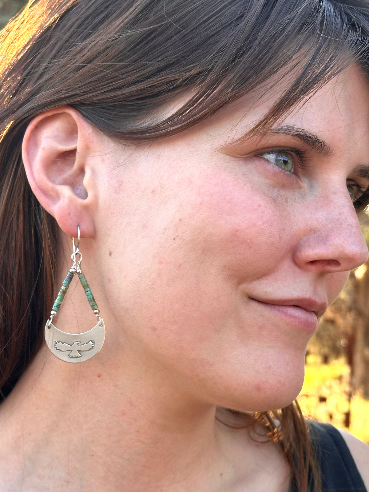 Argentium Silver Eagle Earrings with Green Turquoise