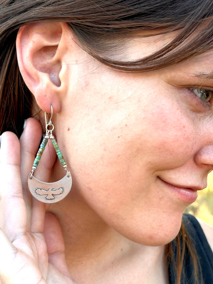 Argentium Silver Eagle Earrings with Green Turquoise
