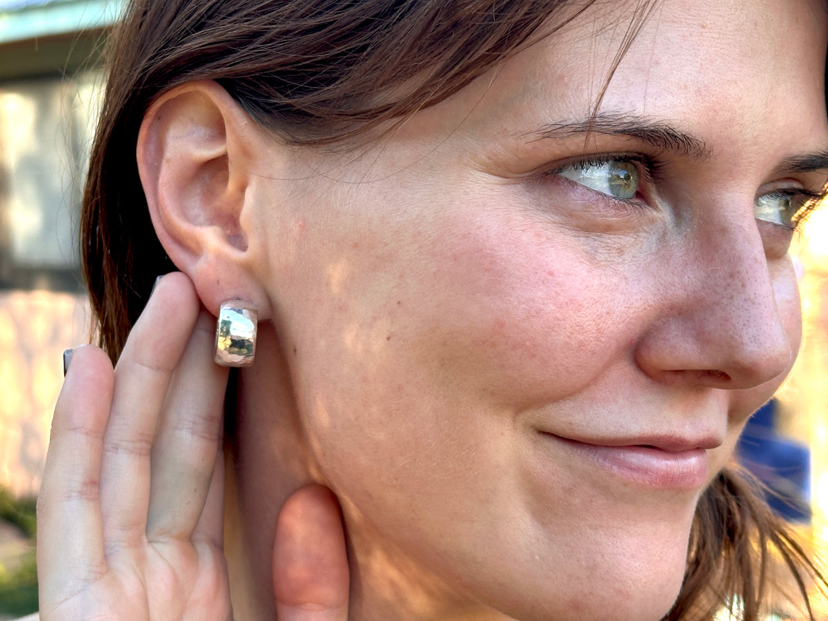Heirloom Hammered Sterling Silver Hoop Earrings with Posts