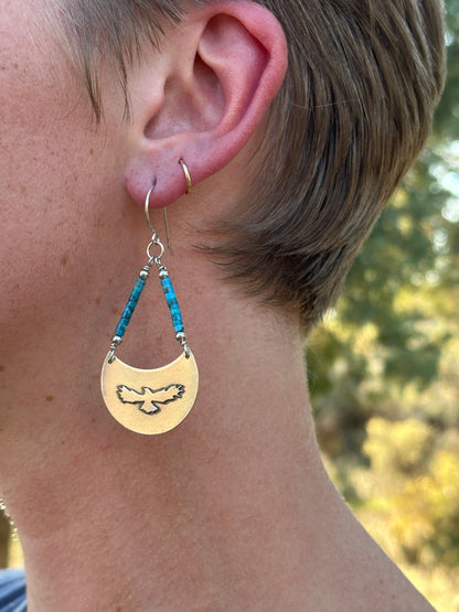 Argentium Silver Eagle Earrings with Blue Turquoise