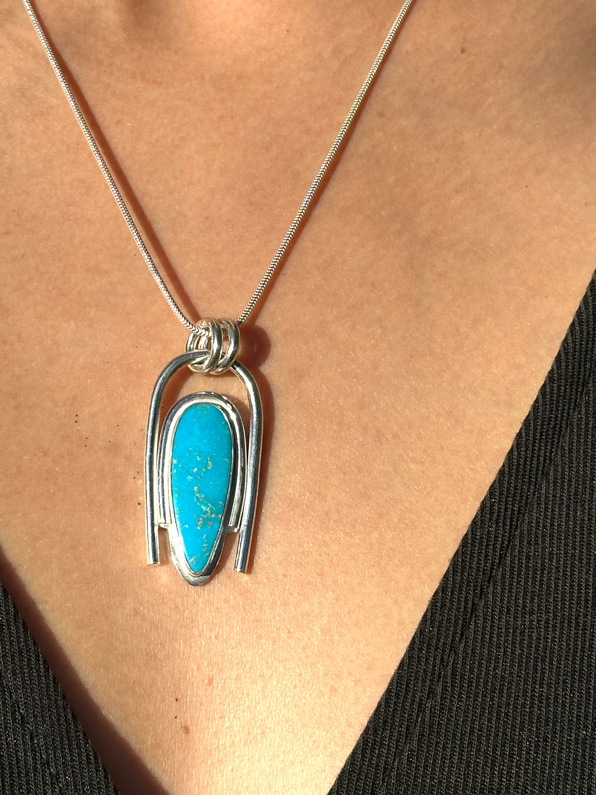 Battle Mountain Blue Gem Turquoise Pendant Necklace